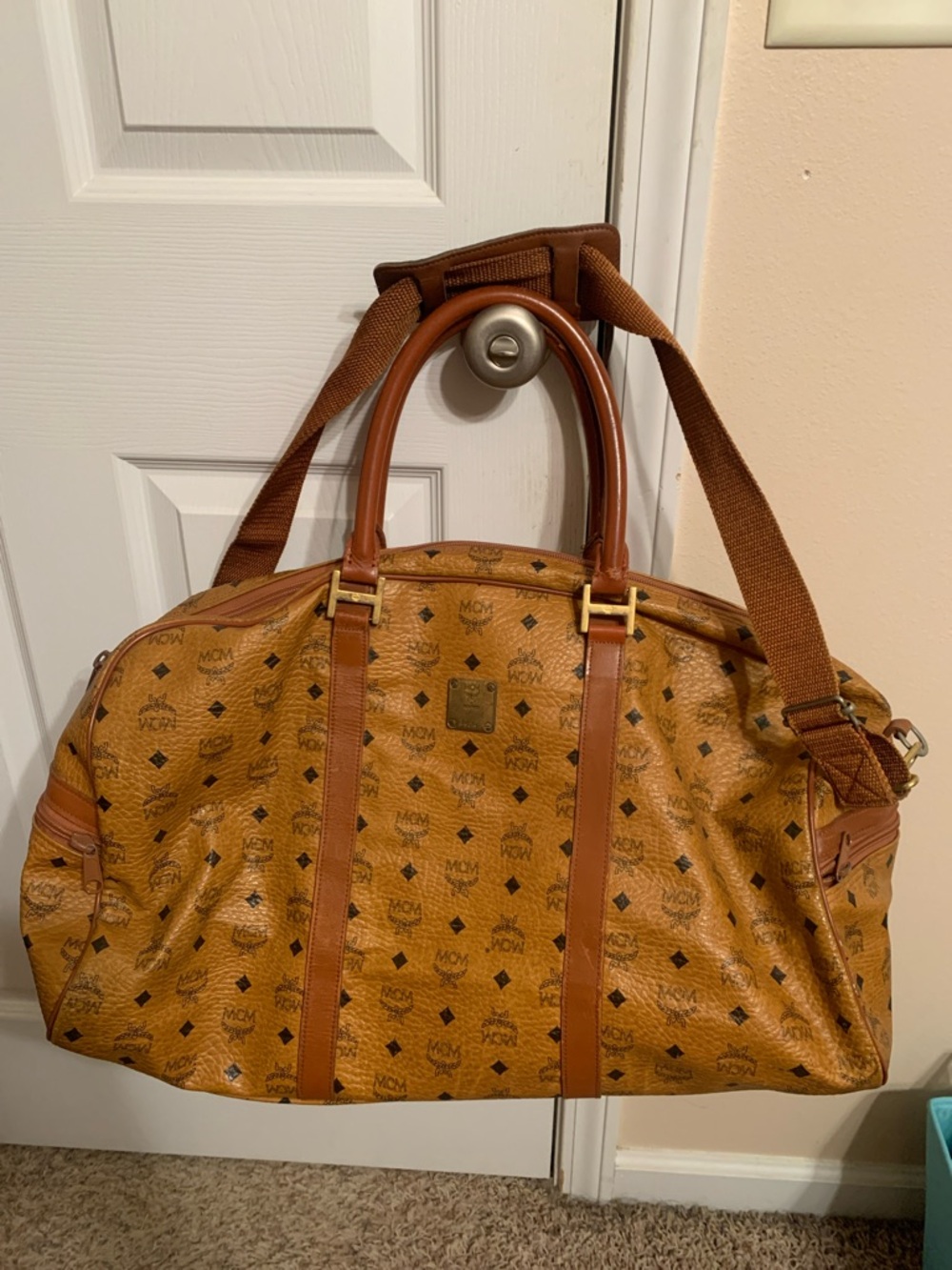 MCM Cognac Visetos Logo Travel Bag with COA